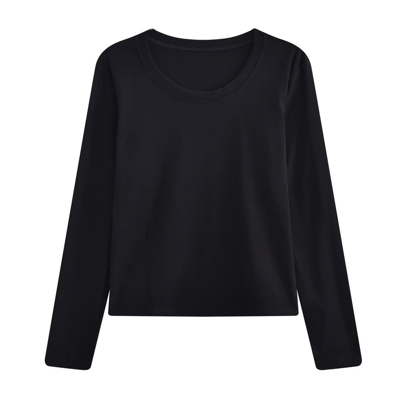 Maxct Shoulder T-Shirt Women's Spring and Autumn Outer Wearing Tight Waist Slim-Fit Pure Cotton Winter Inner Base Shirt New Long Sleeve Top