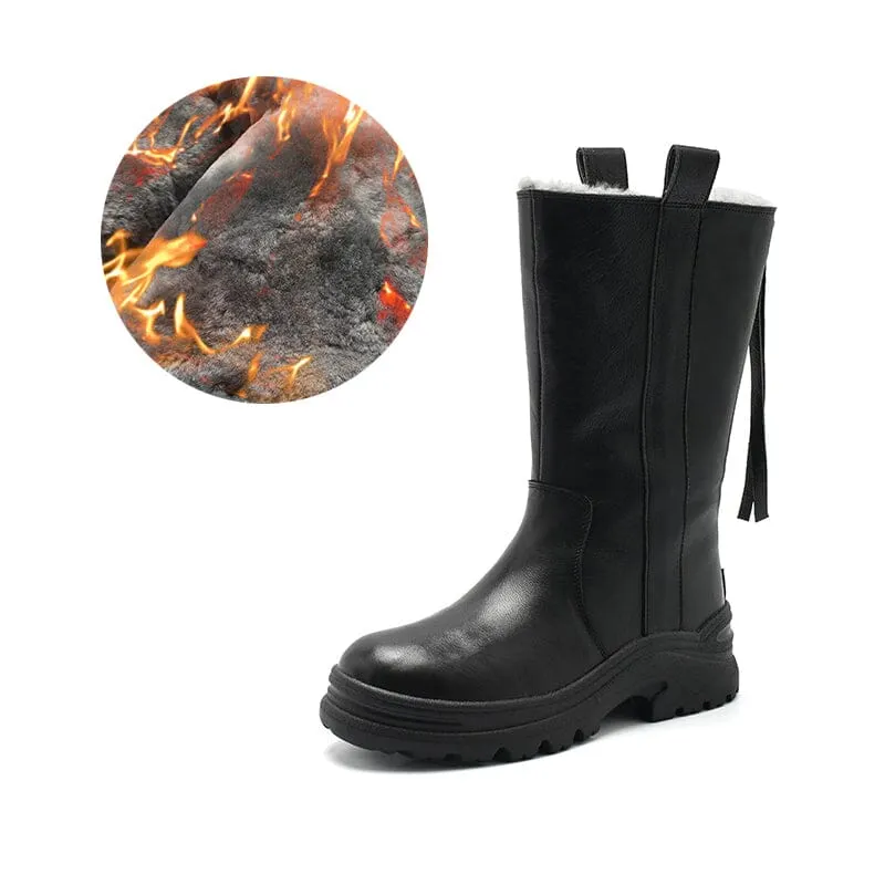 Womens Shearling Lined Snow Boots for Cold Winter Retro Mid Calf Boots Maxct