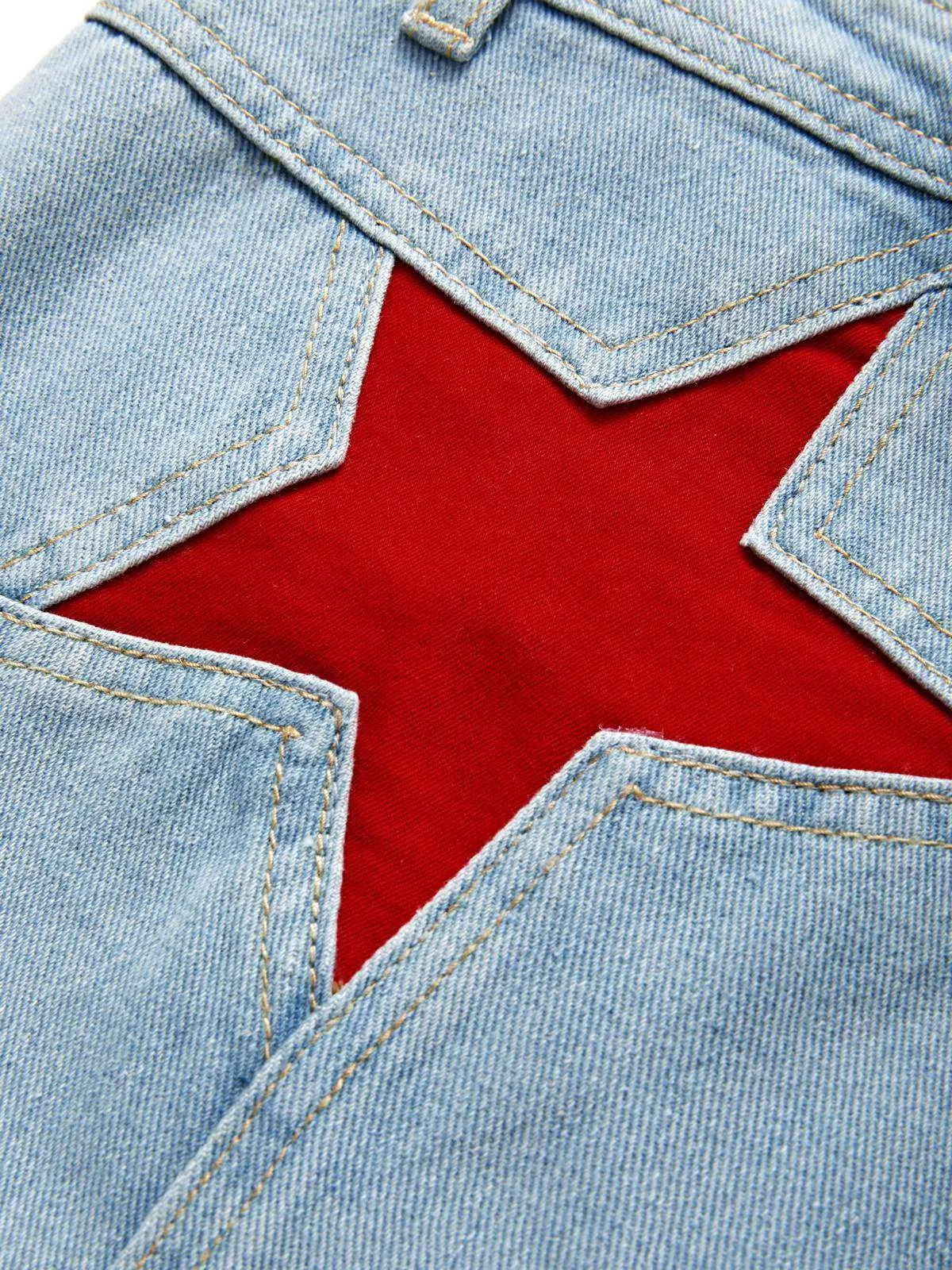 Back Star Patchwork Flare Jeans Maxct