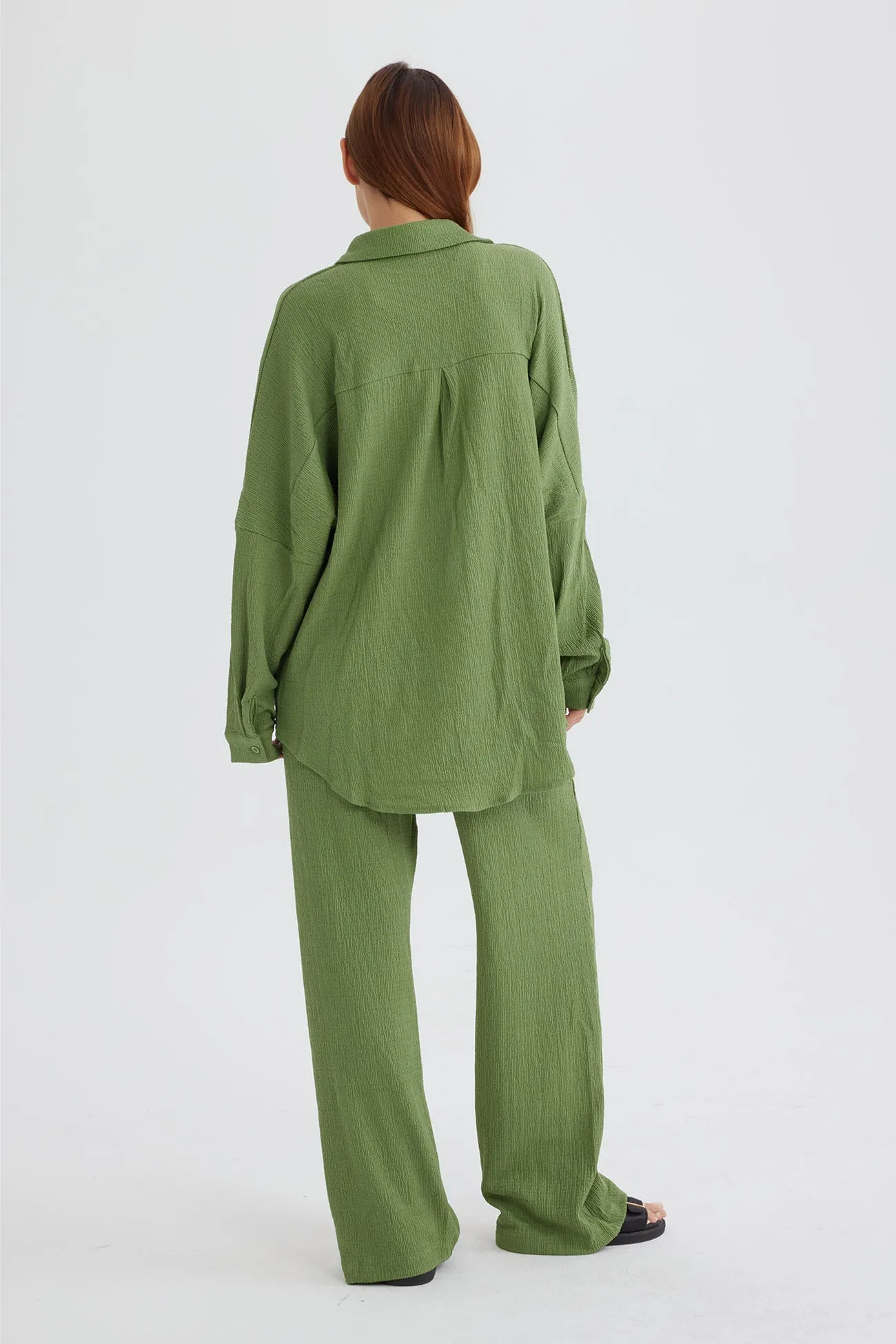 Maxct Two Piece Solid Color Long Sleeve Shirt Long Pants Set