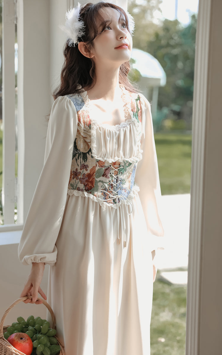 Floral Tapestry Jacquard Corset Dress Maxct
