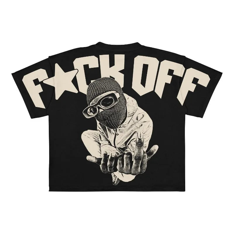 Maxct New European and American trendy Gothic print oversized T-shirt men's high street Harajuku hip-hop short-sleeved loose T-shirt