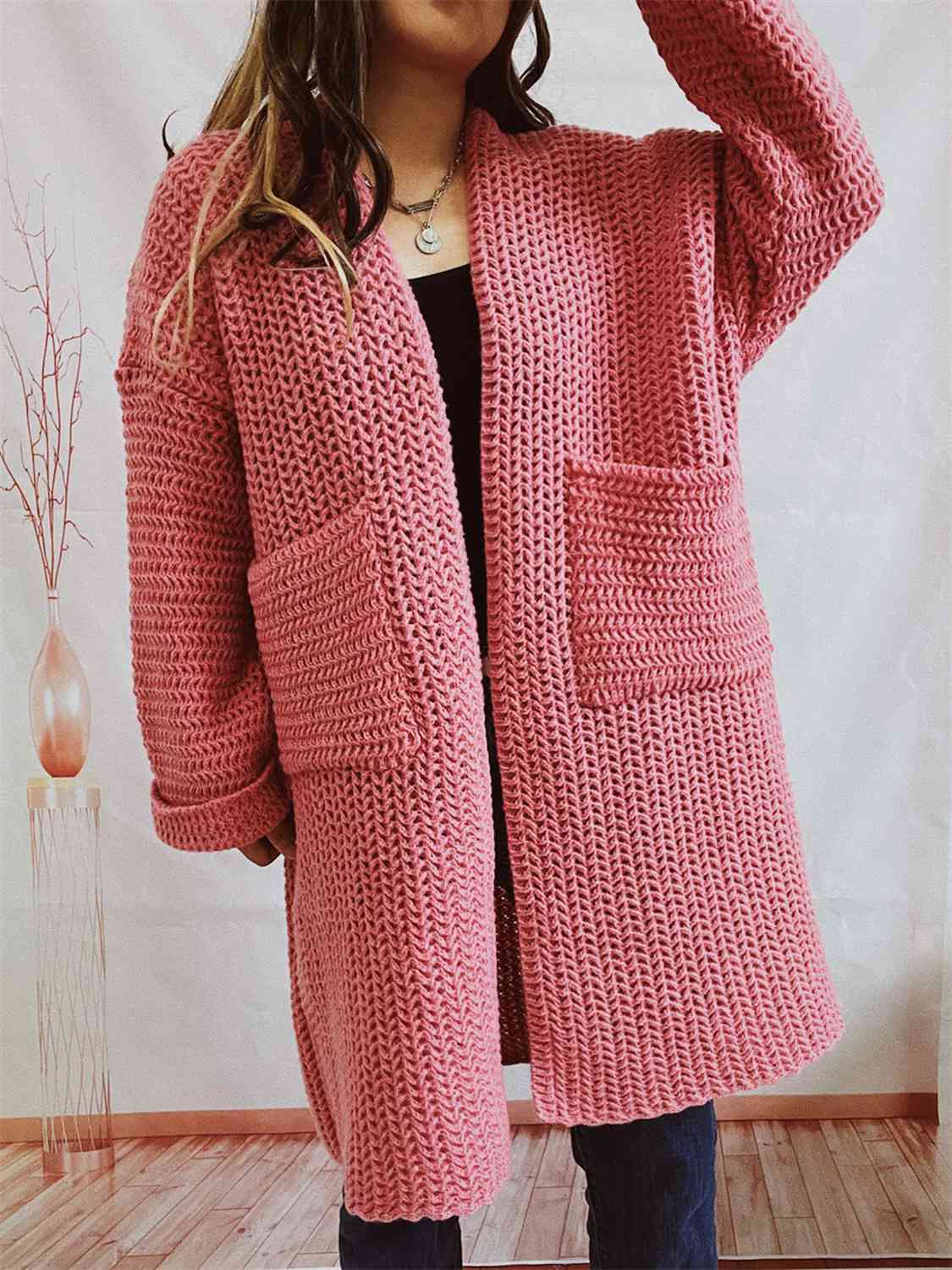 Maxct &Open Front Long Sleeve Cardigan with Pockets