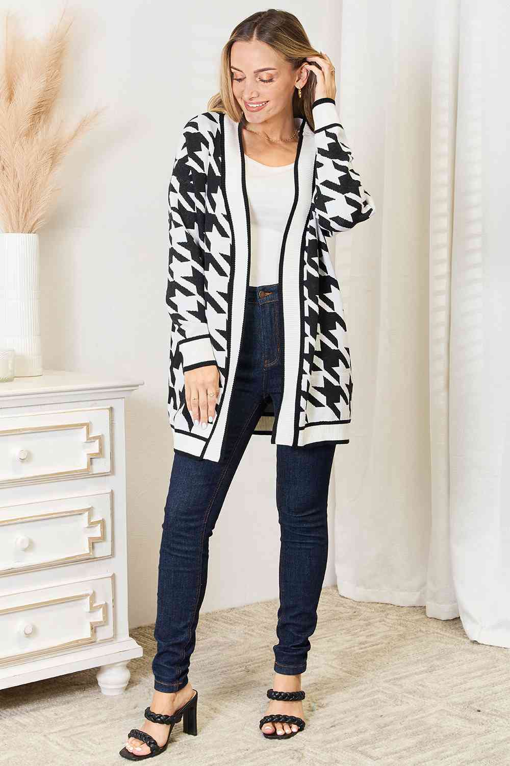 Maxct &Woven Right Houndstooth Open Front Longline Cardigan