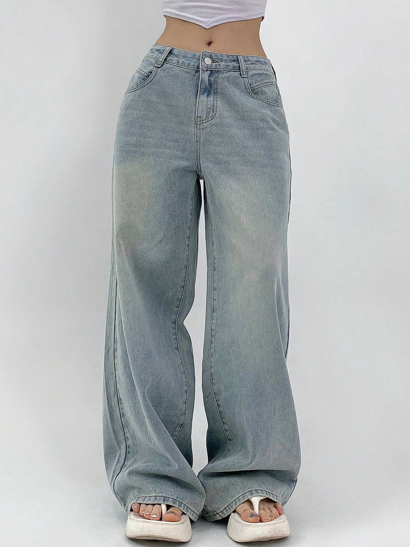 Maxct Women's Loose Fit Casual Denim Wide Leg Pants With Pockets