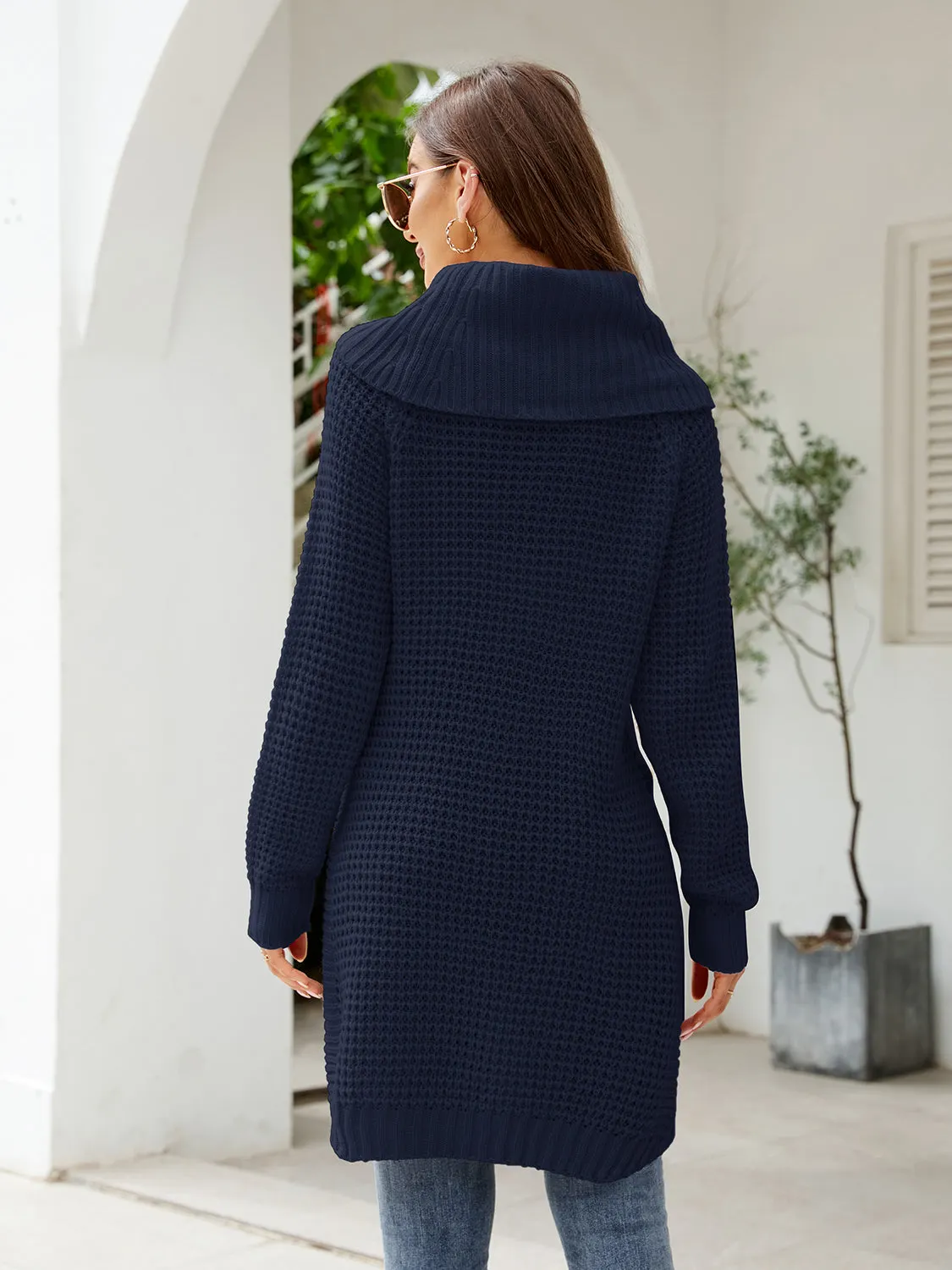 Maxct &Turtleneck Waffle-Knit Slit Sweater Dress