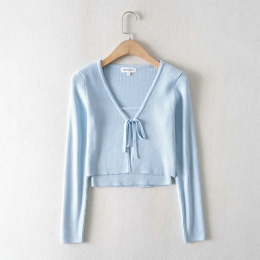Maxct Flat-mouth Threaded Camisole Knitted Cardigan