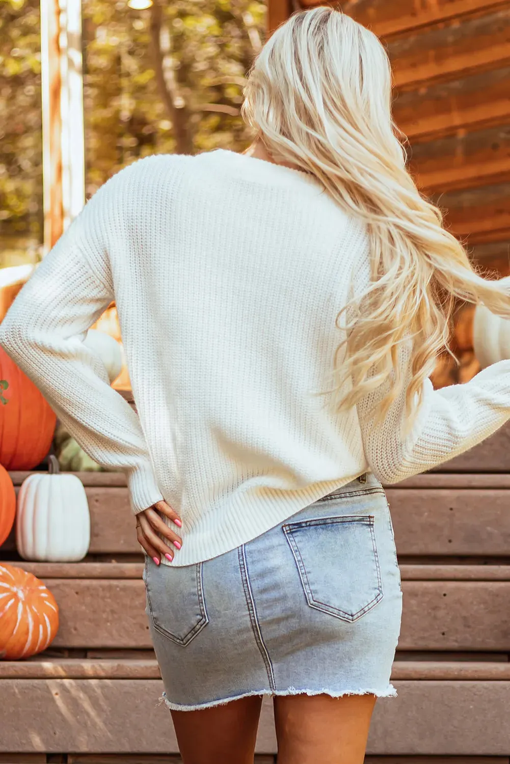 Maxct &Pumpkin Embroidery Long Sleeve Sweater