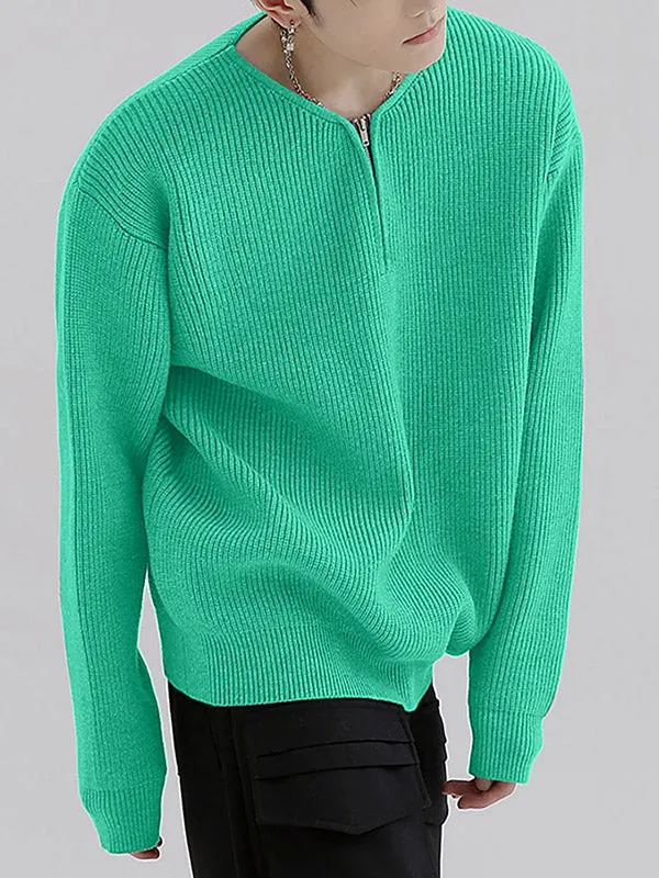 Maxct - Mens Solid Zip Front Long Sleeve Sweater J
