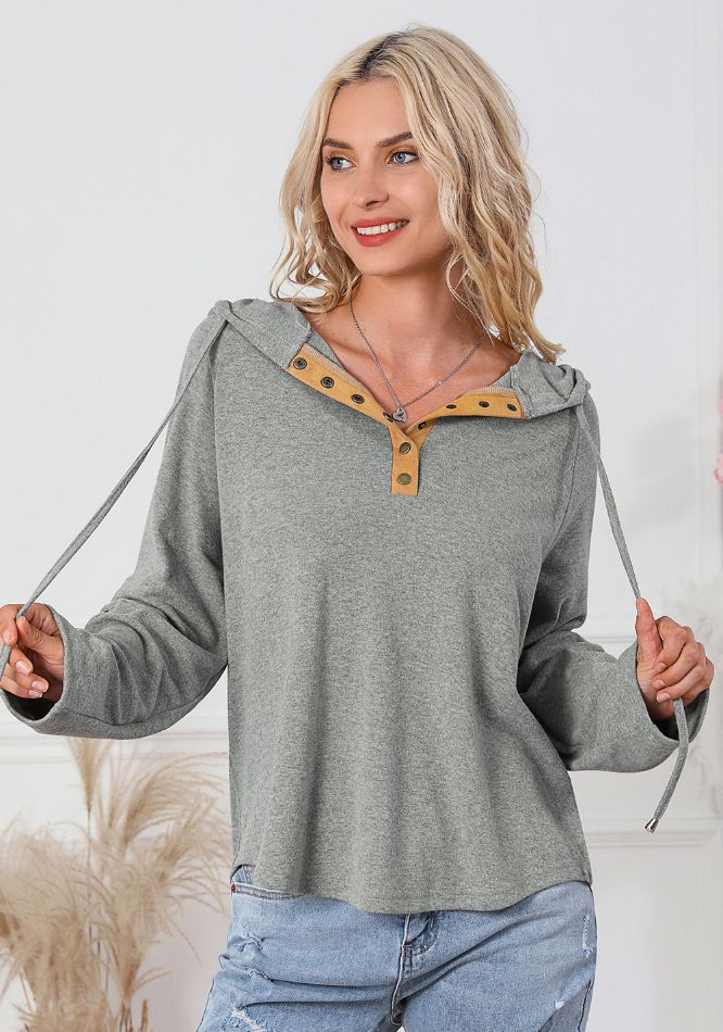 Maxct &Drawstring Quarter Snap Long Sleeve Hoodie