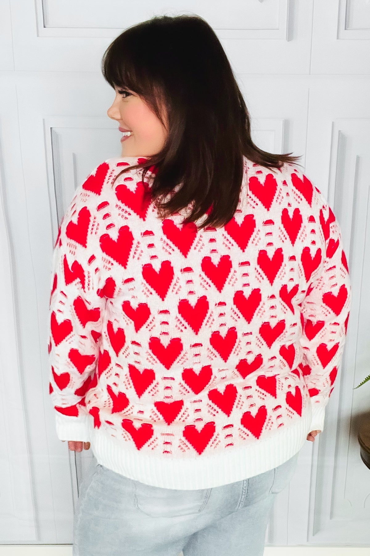 Maxct &True Hearts Ivory & Red Heart Oversized Sweater