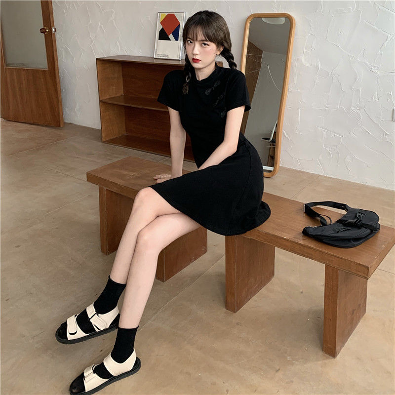 Maxct Short Sleeve Dress Women O-neck Slender Vintage Chinese Style Qipao Students Kawaii 4XL Sweet Mini Dresses Leisure Sexy