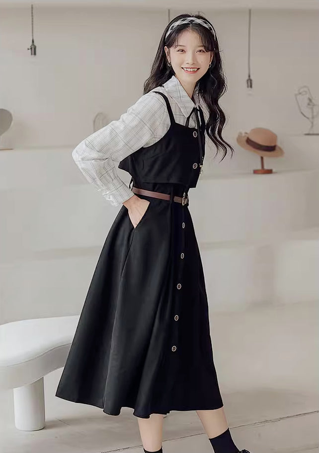 Suede Button Up Cami Pinafore Dress Set Maxct