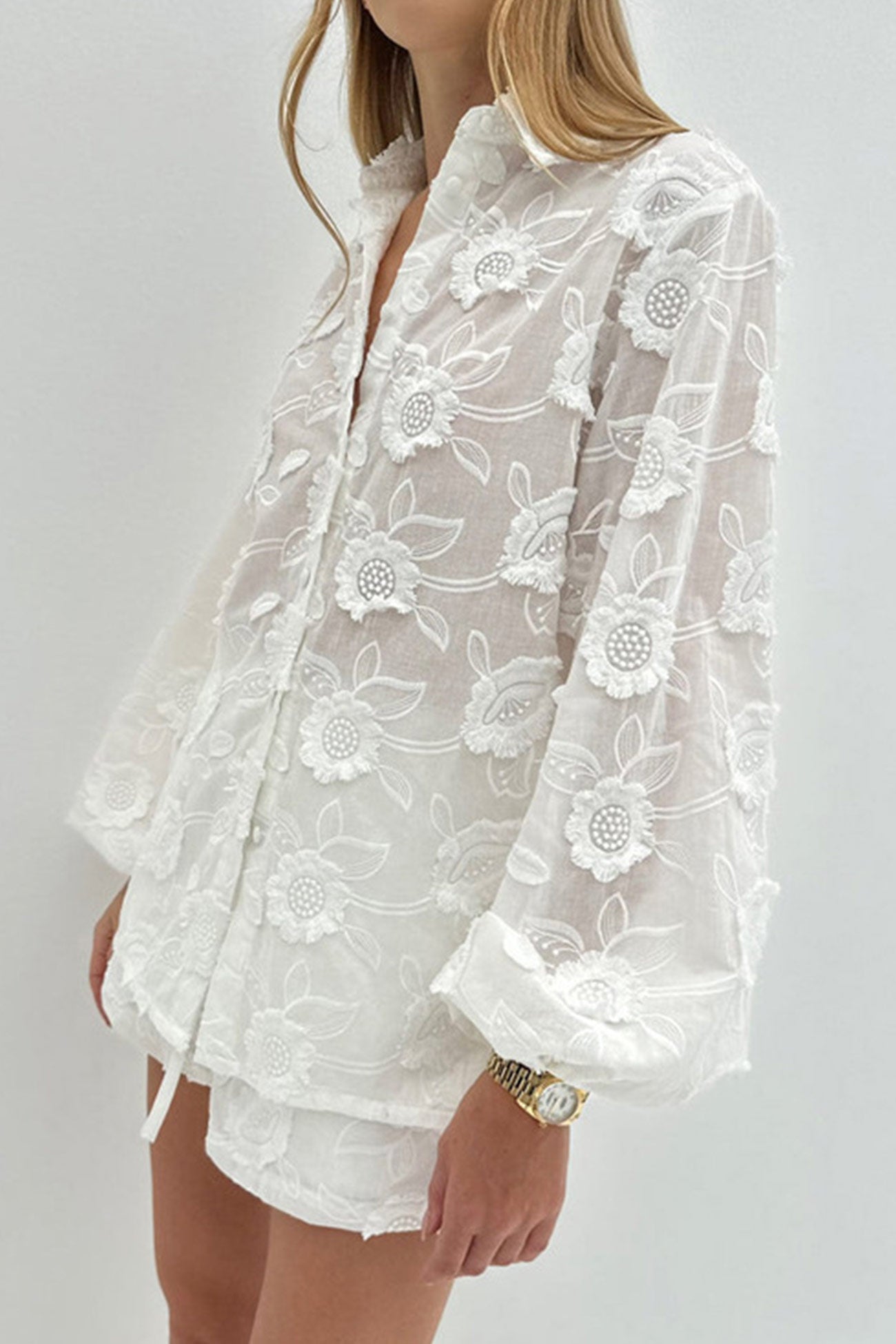 Maxct Floral Embroidery Long Sleeve Shirt Suits