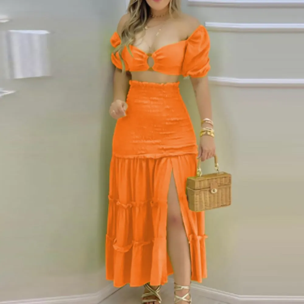 Off-Shoulder Zip-Up Dress Two-Piece Set Maxct