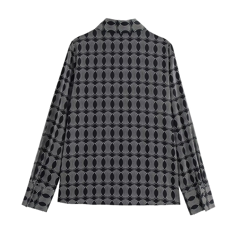 Autumn New Women's Regular Style Geometric Pattern Printed Single breasted Long sleeved Collar Shirt