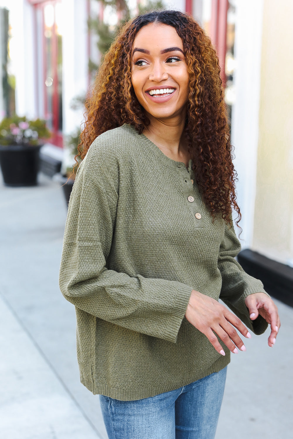 Maxct &Beautiful You Moss Green Button Down Ribbed Sweater