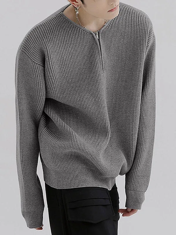 Maxct - Mens Solid Zip Front Long Sleeve Sweater J