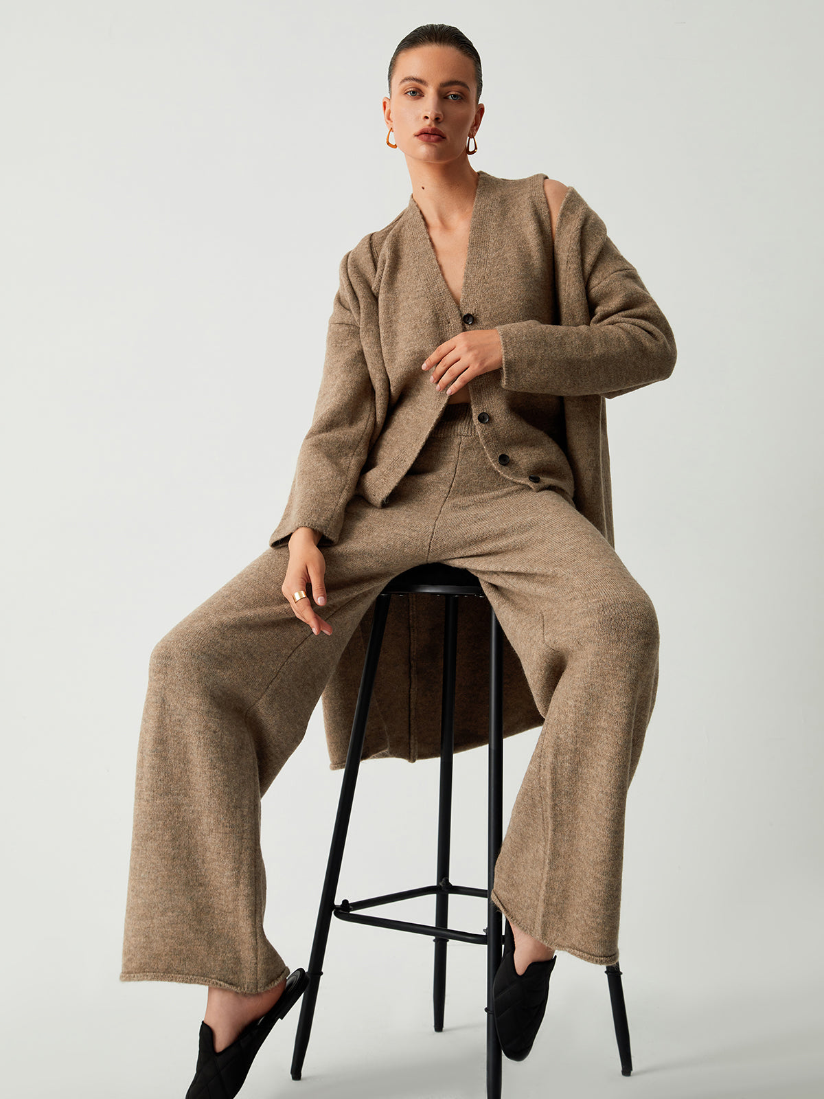 Maxct Leisure Long Cardigan Three Piece Pants Set