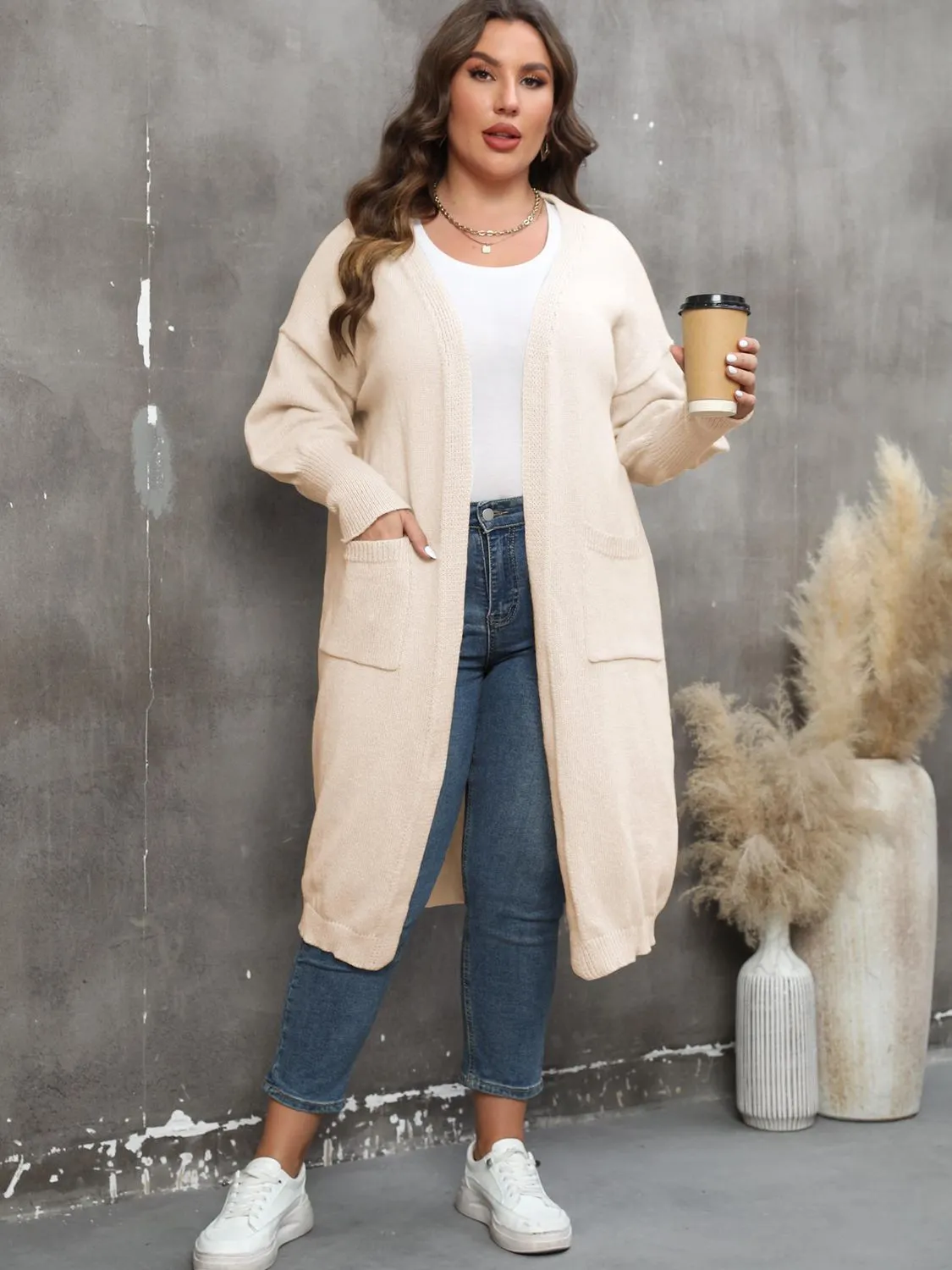 Maxct &Plus Size Long Sleeve Pocketed Cardigan