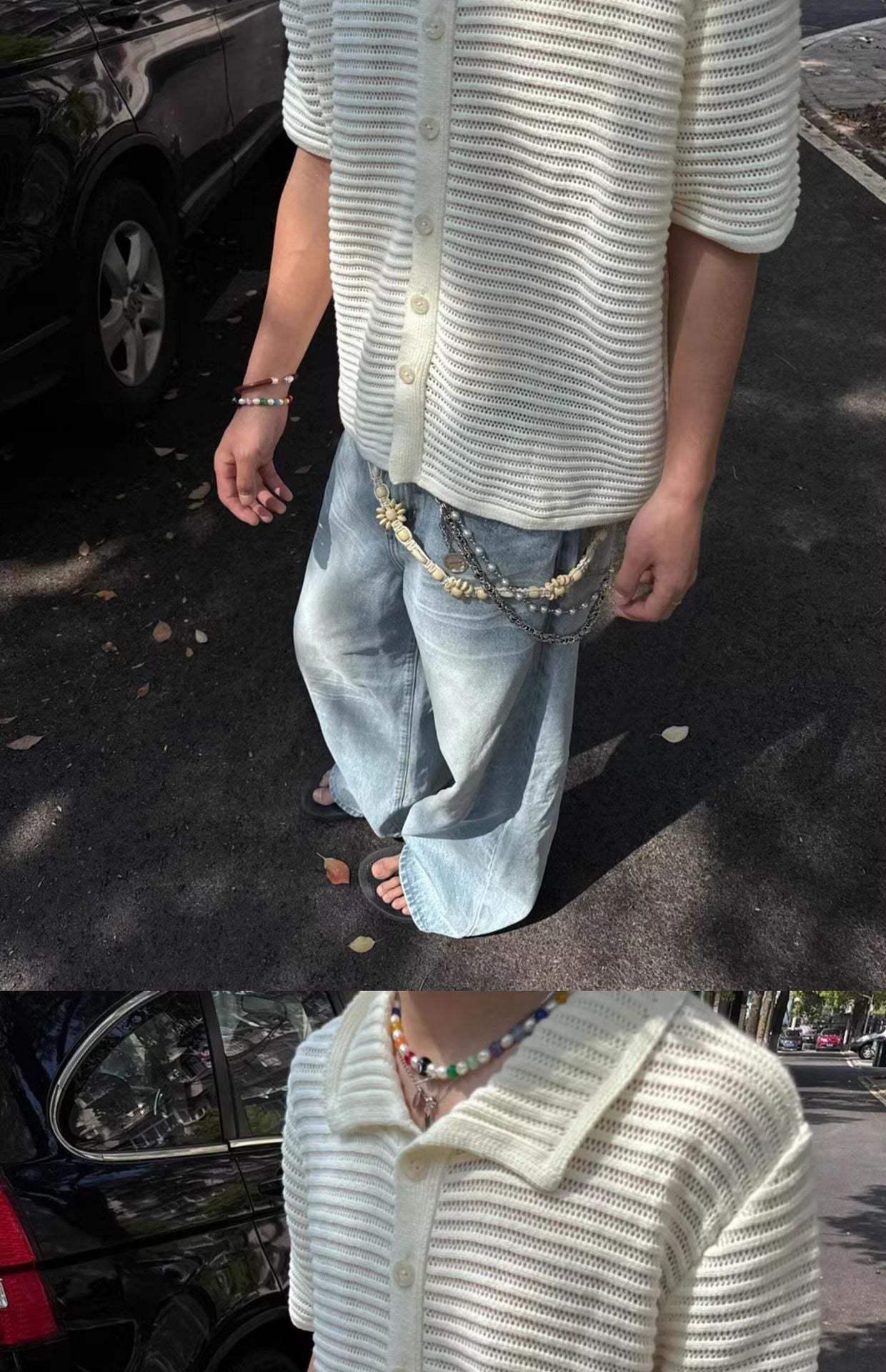 Maxct 90s Streetwear Niche Retro Hollow Shirt Boys Summer New Knitted Shirt Short-sleeved Old Money Style Wear Lapel Half-sleeved Top