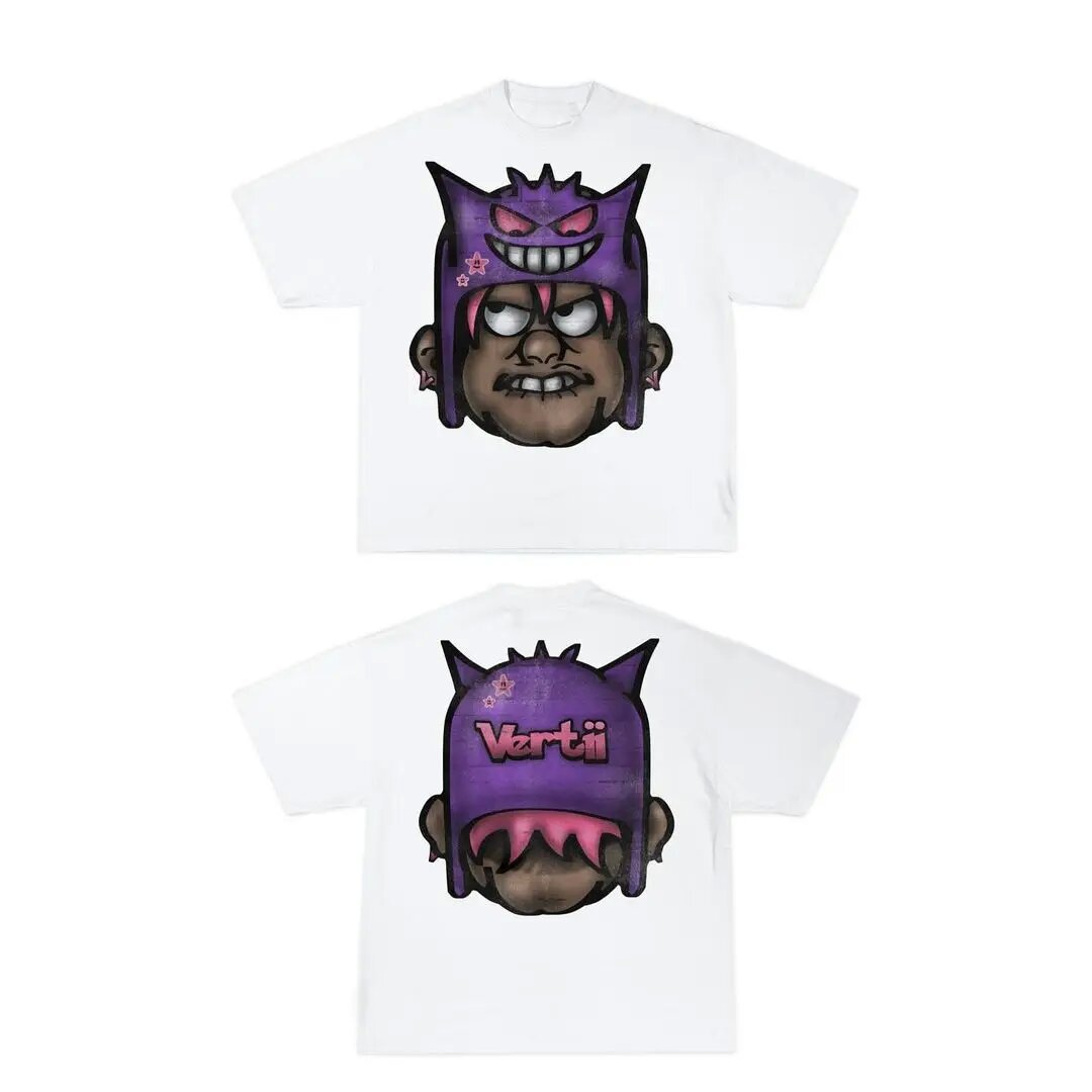 Maxct street fashion men streetwear Street T-shirt Men's Y2g Hip Hop Rock Cartoon Pattern Printed Sweatshirt Graffiti Graphic Oversized round Neck Short Sleeve