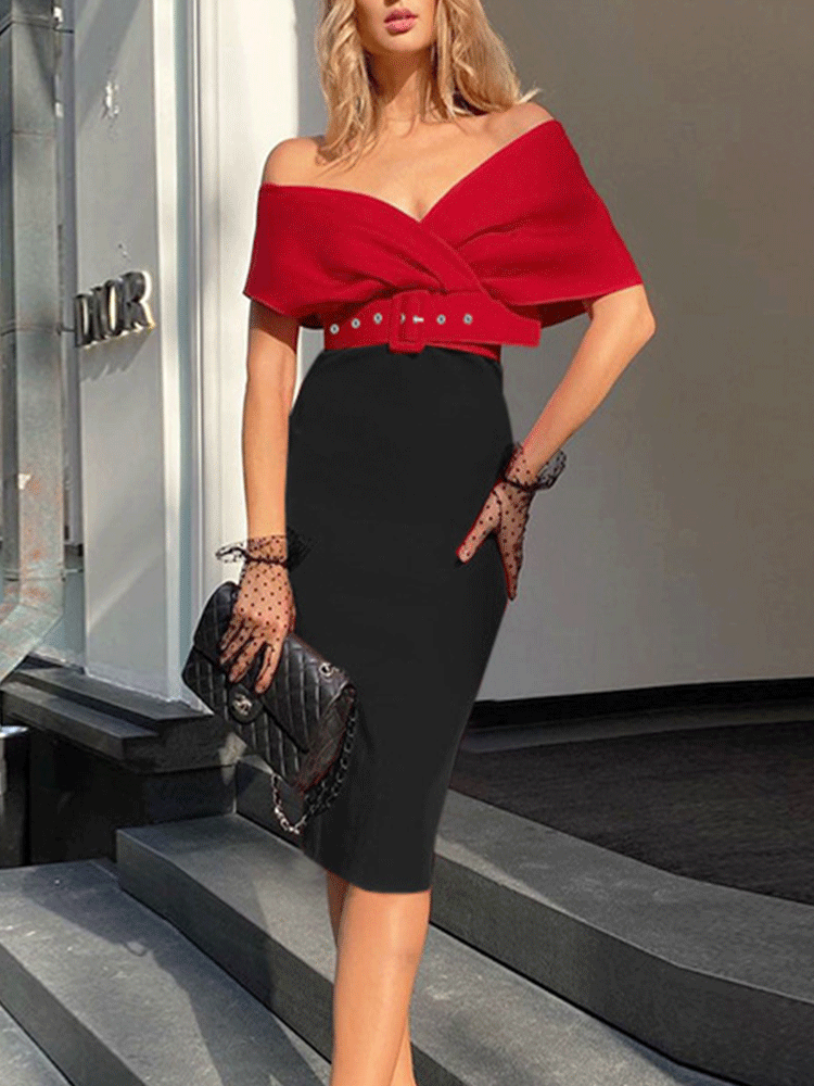 Off Shoulder Bodycon Midi Dress Maxct
