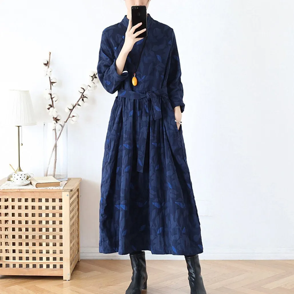 Maxct Women Autumn Ethnic Cotton Linen Dress
