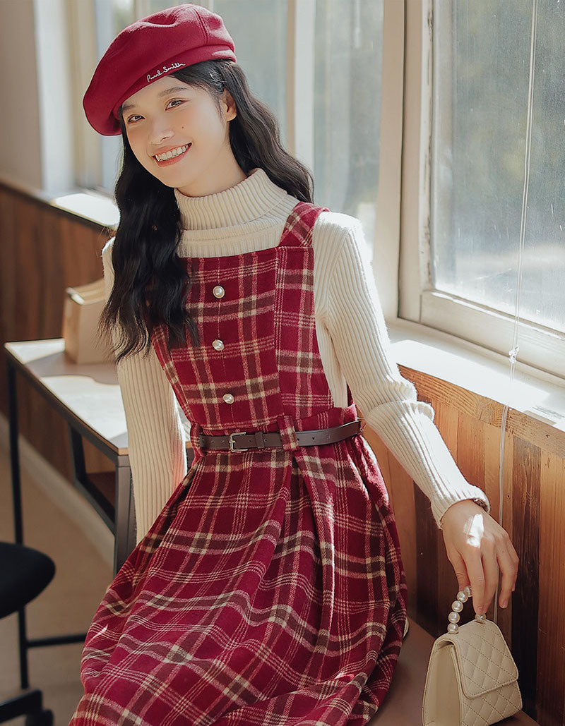 Holiday Plaid Pinafore Midi Dress Maxct