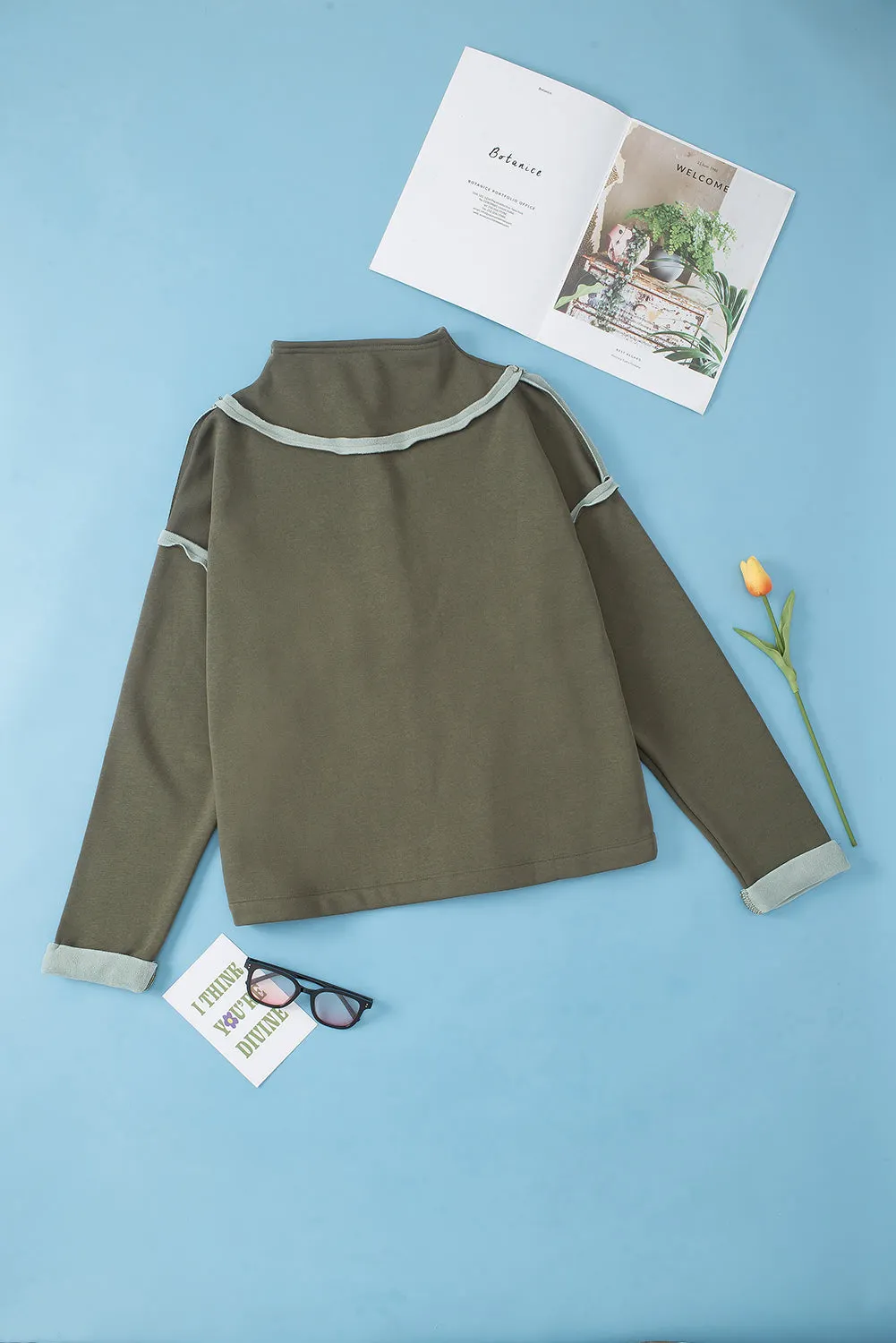 Maxct &Exposed Seam Half Snap Long Sleeve Sweatshirt