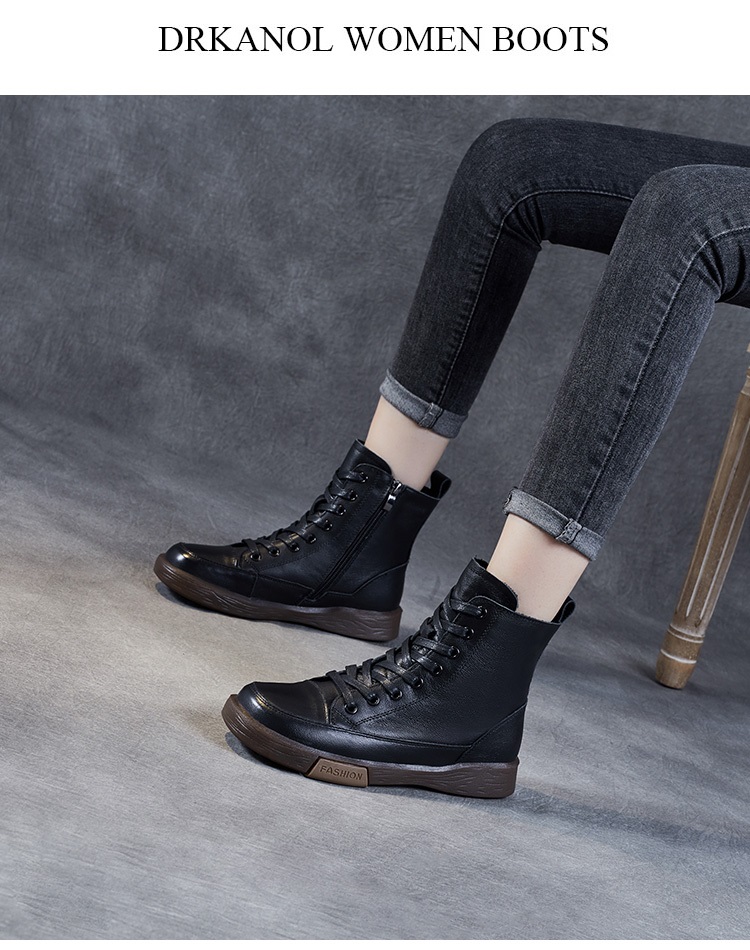 Handmade Retro Leather Ankle Boots: Women's Winter Flats - true deals club