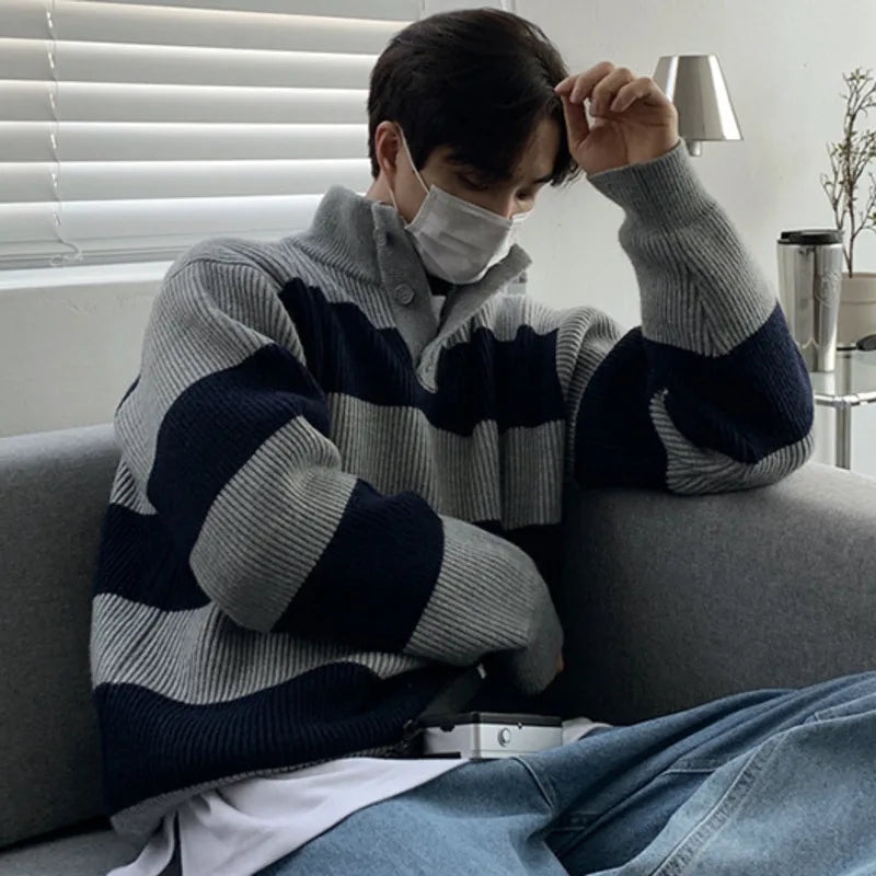 Maxct Stripe Rib Knit Pullover Sweater
