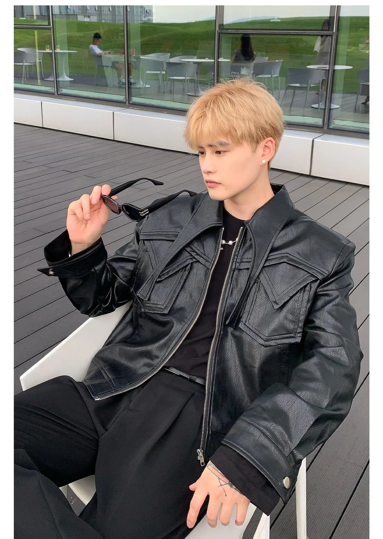 Maxct Black Cropped Leather Jacket