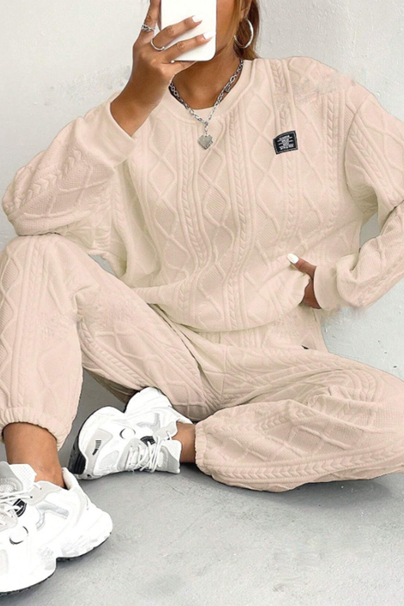 Maxct Cable Knit Crew Neck Sweatshirt Set