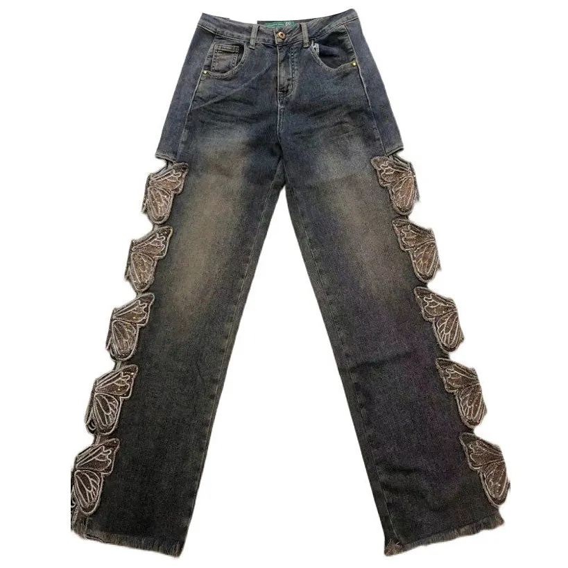 Grunge Aesthetic Butterfly Cut Out Jeans Maxct