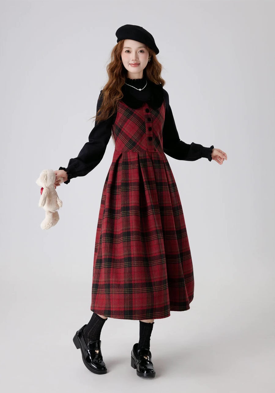 Merry Plaid Sleeveless Midi Dress Maxct