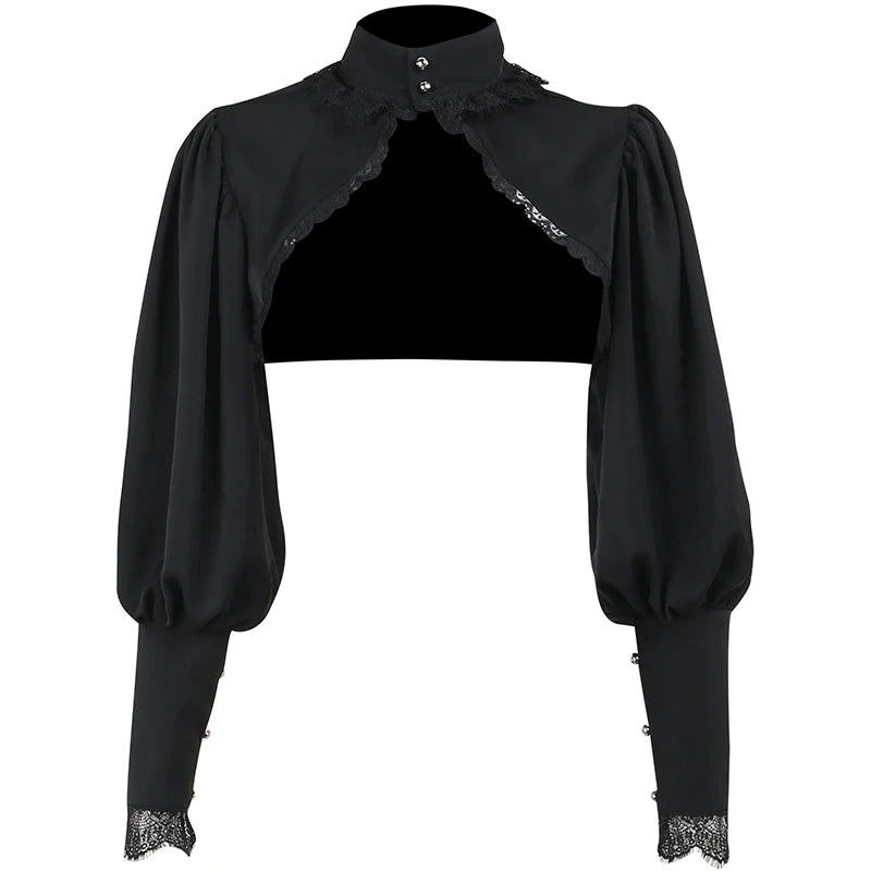 Maxct Women's Gothic Tops Short Blouse Women Featured Lace Wrap Design Dark Court Style High Neck Crop Top