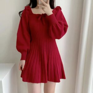 Ribbed Square Neck Mini Sweater Dress Maxct