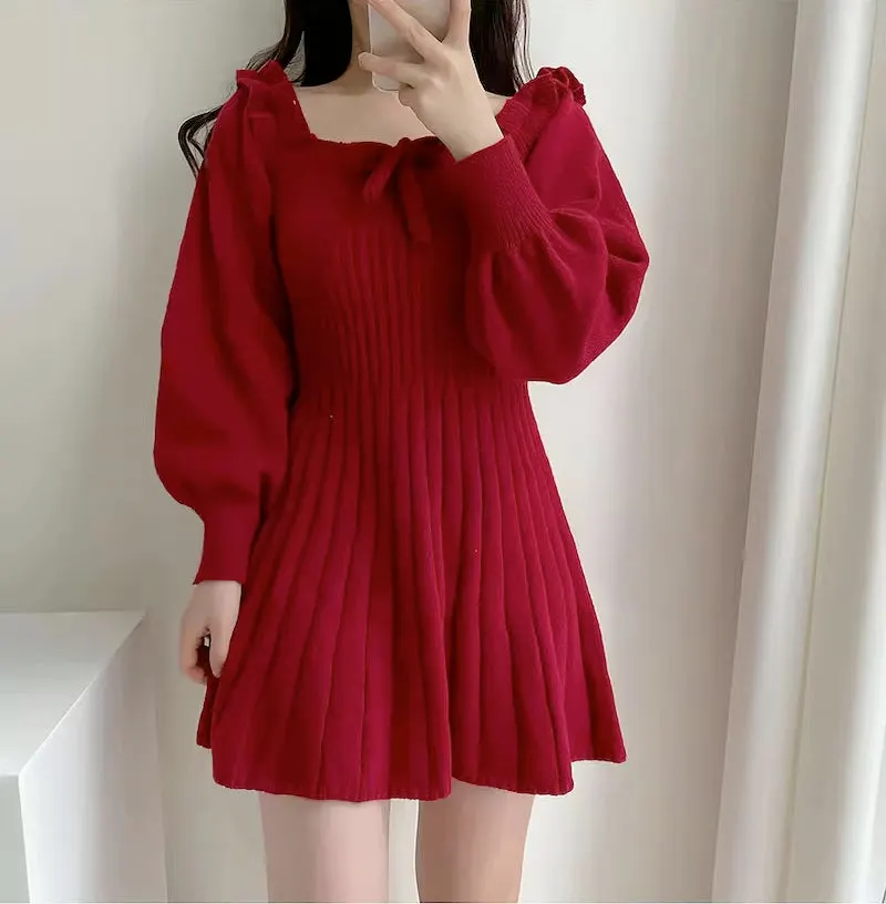 Ribbed Square Neck Mini Sweater Dress Maxct