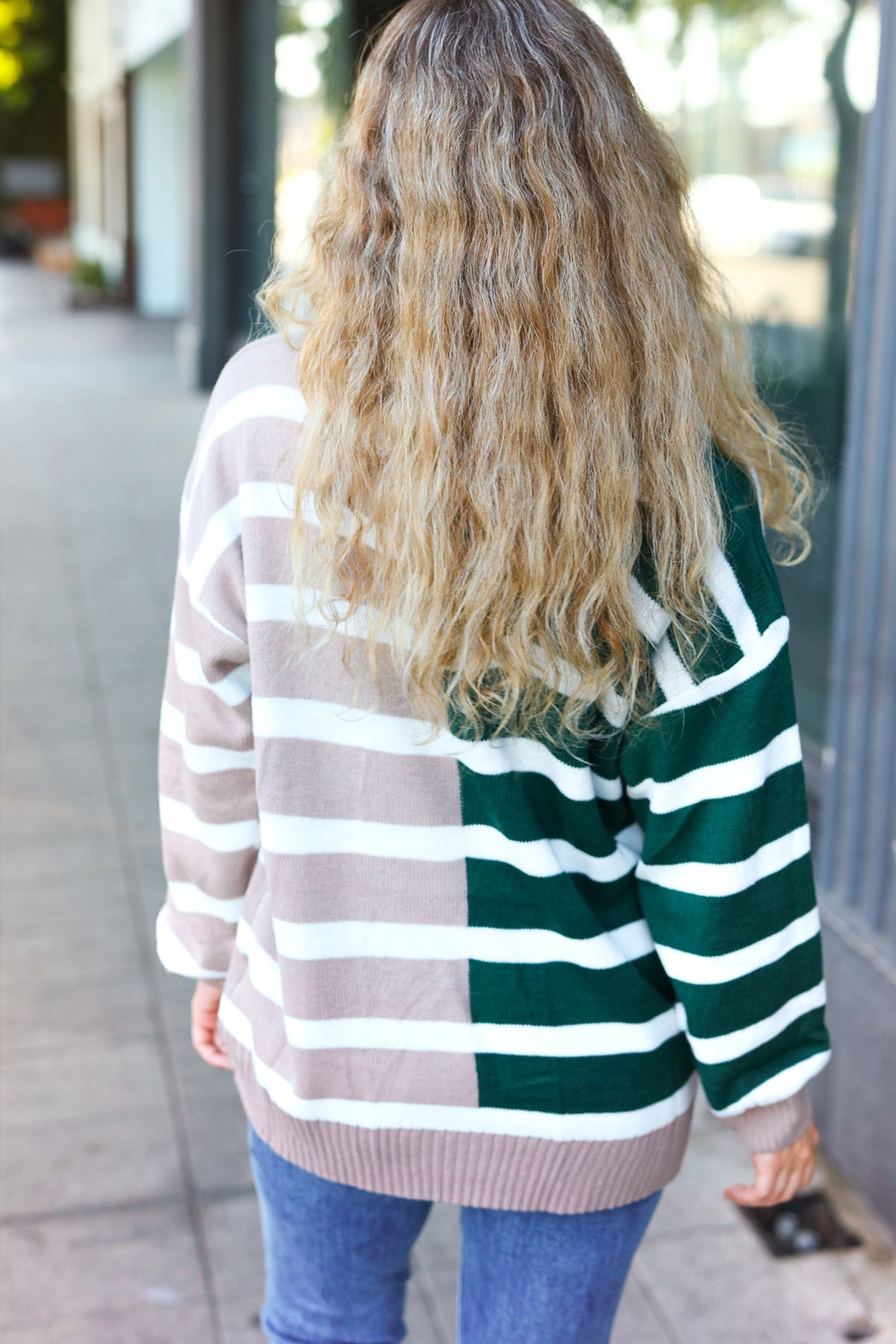 Maxct &Hunter Green & Taupe Striped Color Block Sweater - Image 4