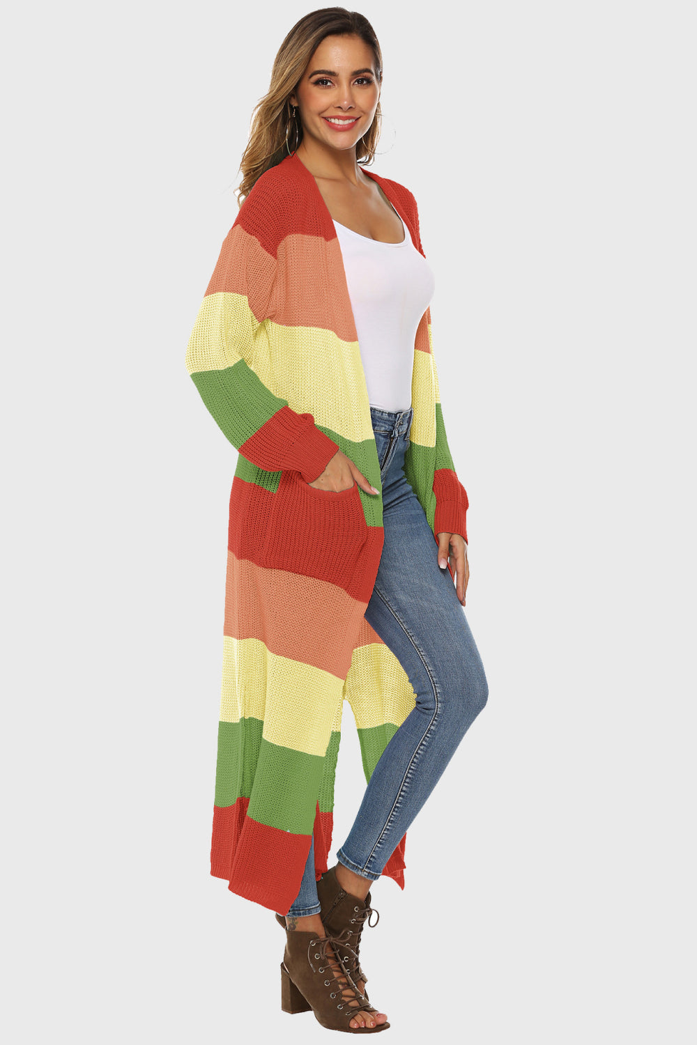 Maxct &Color Block Long Sleeve Pocketed Cardigan