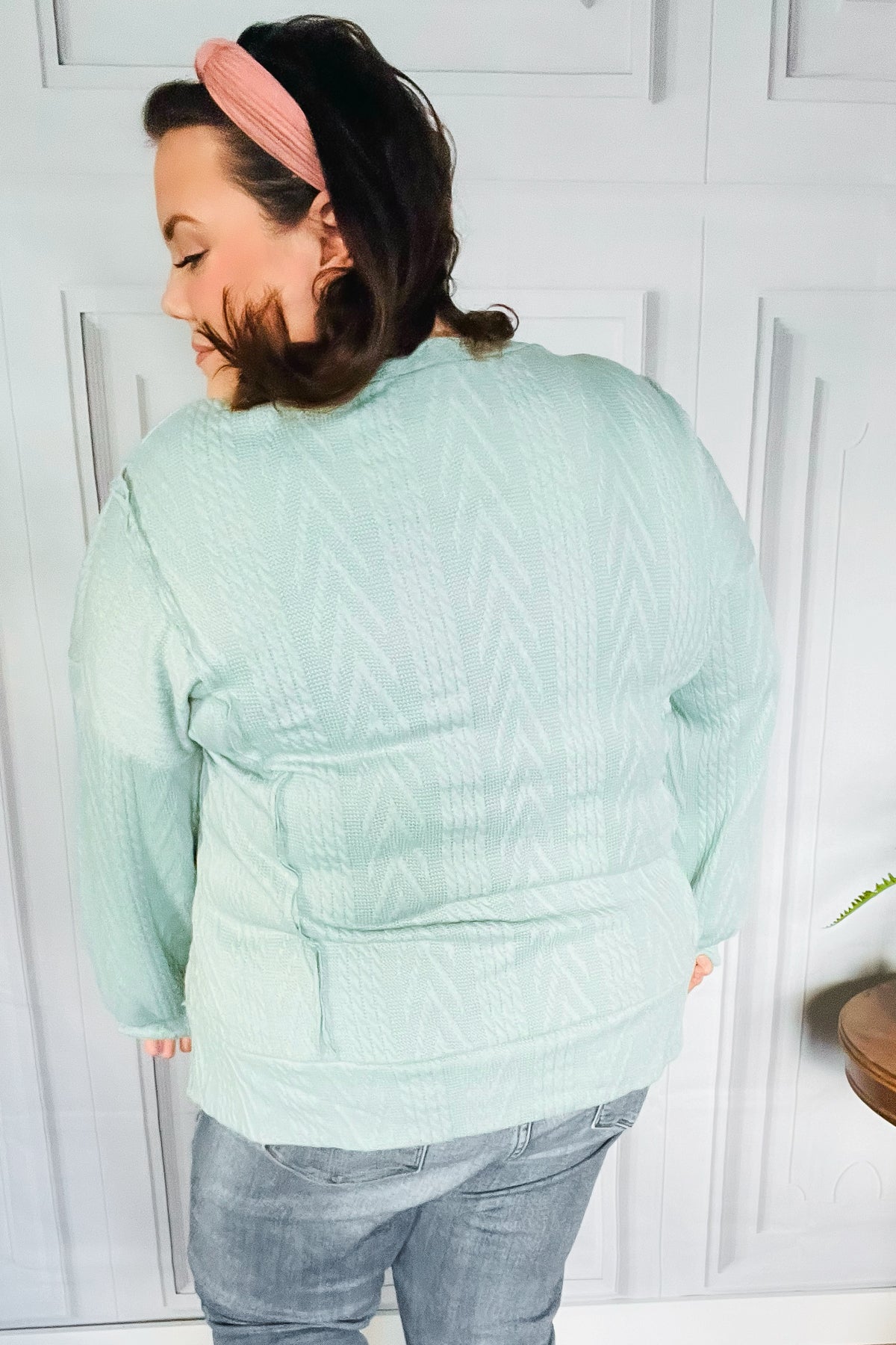Maxct &Back to Basics Sage Jacquard Cable Pullover Top
