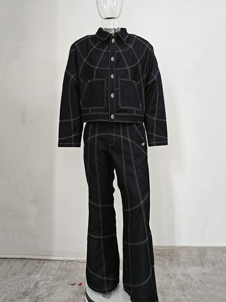 Oversize Stitch Denim Jacket & Wide-leg Stitch Denim Jeans Setup NA676