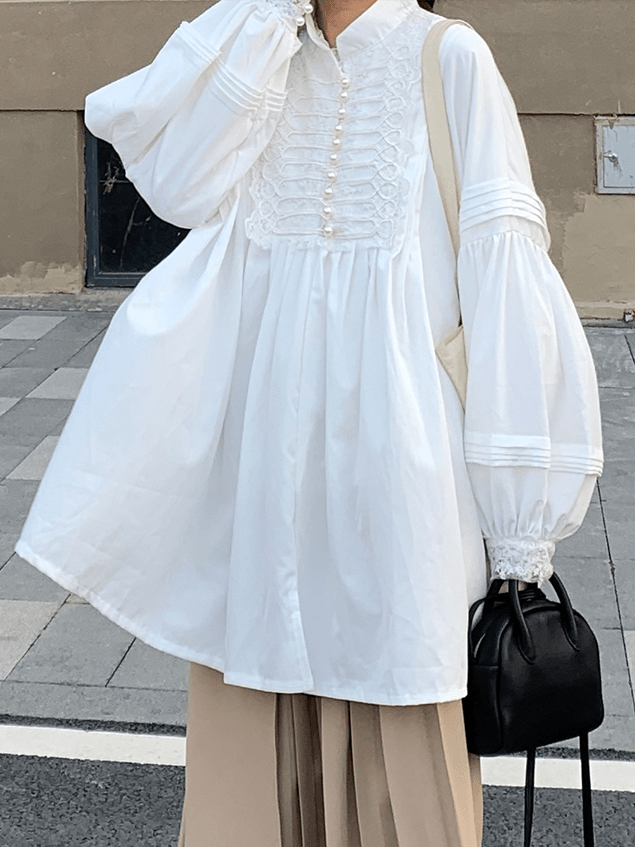 Maxct Loose Vintage Stand Collar Long Sleeve Shirt