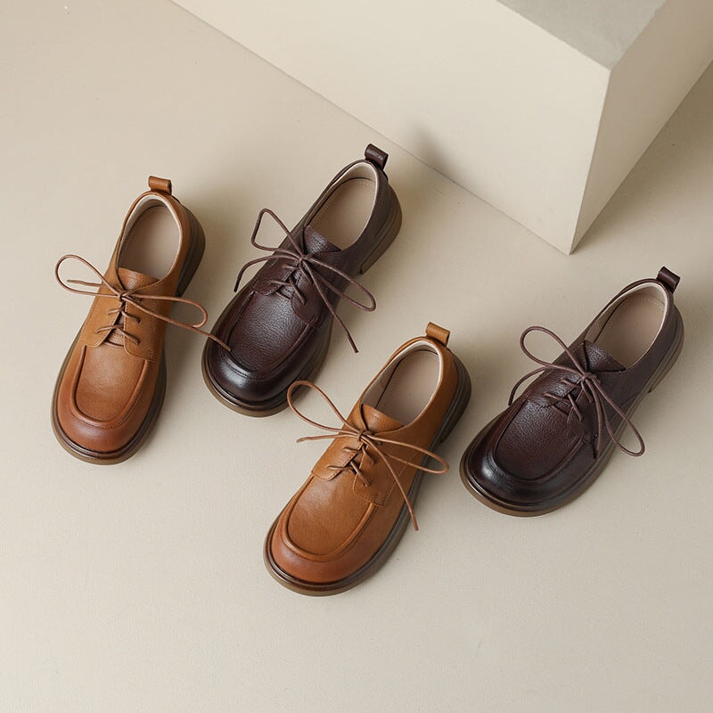 Women's Oxford Hanmdmade Round Toe Lace Up Shoes Maxct