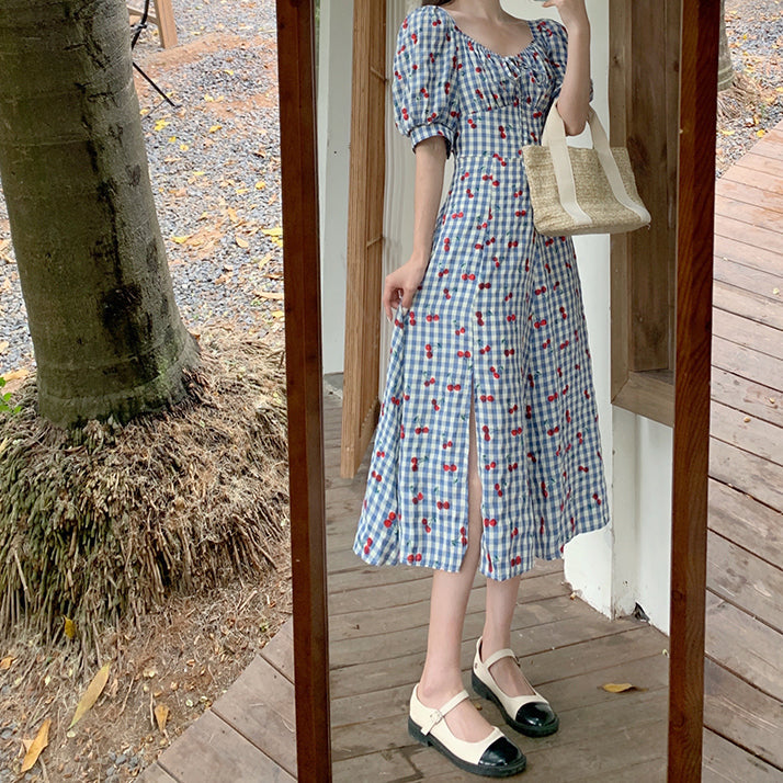 Cherry Gingham Midi Dress Maxct