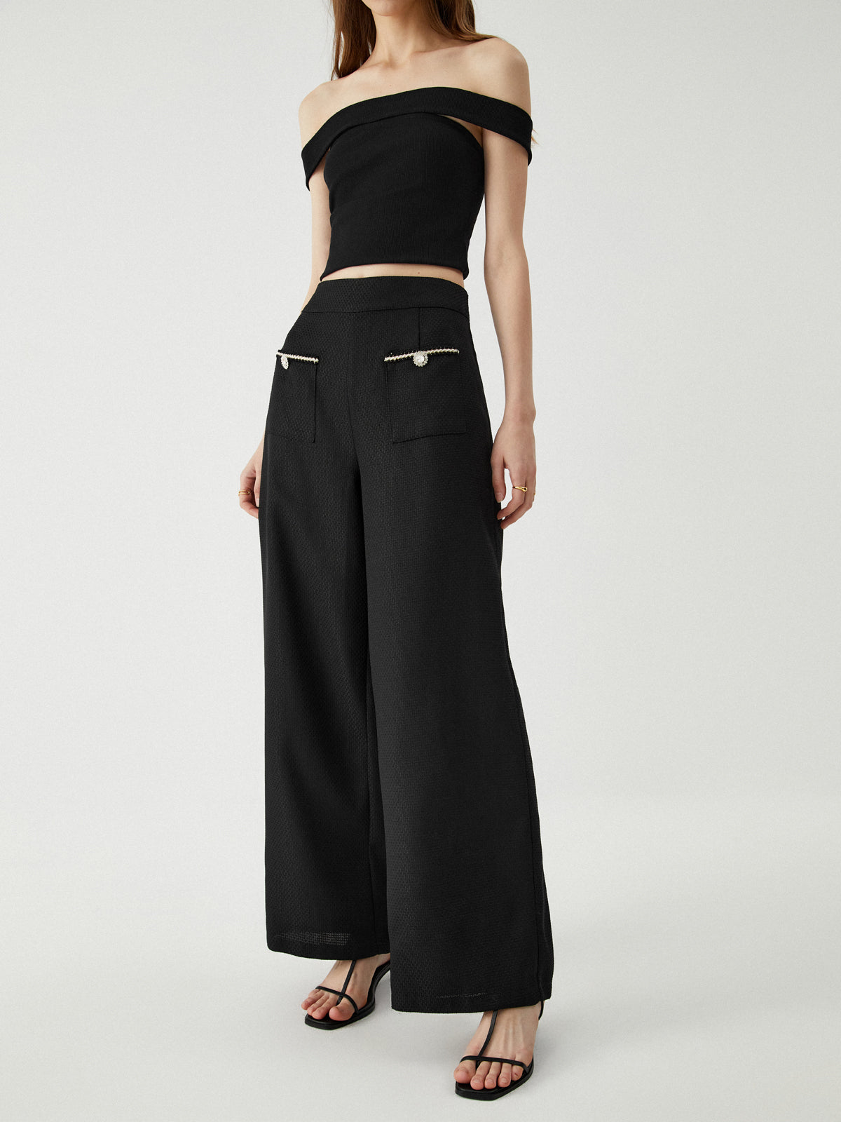 Maxct Contrast Trim Pocket Wide Leg Pants