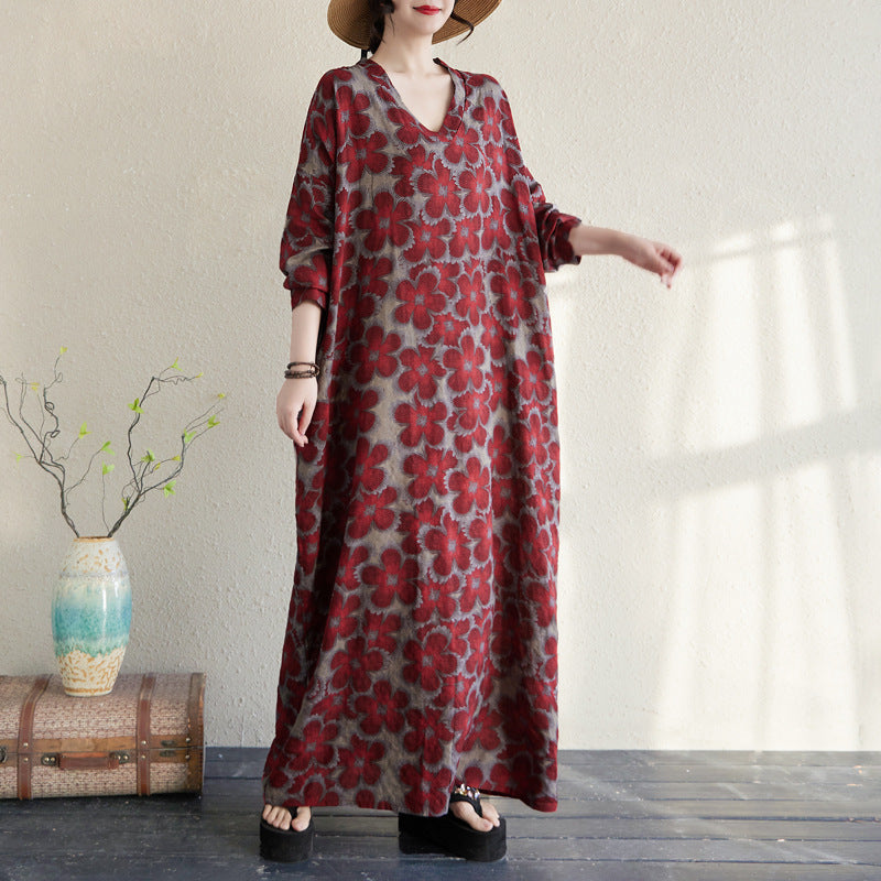 Maxct Women Plus Size Spring Floral Linen Maxi Dress