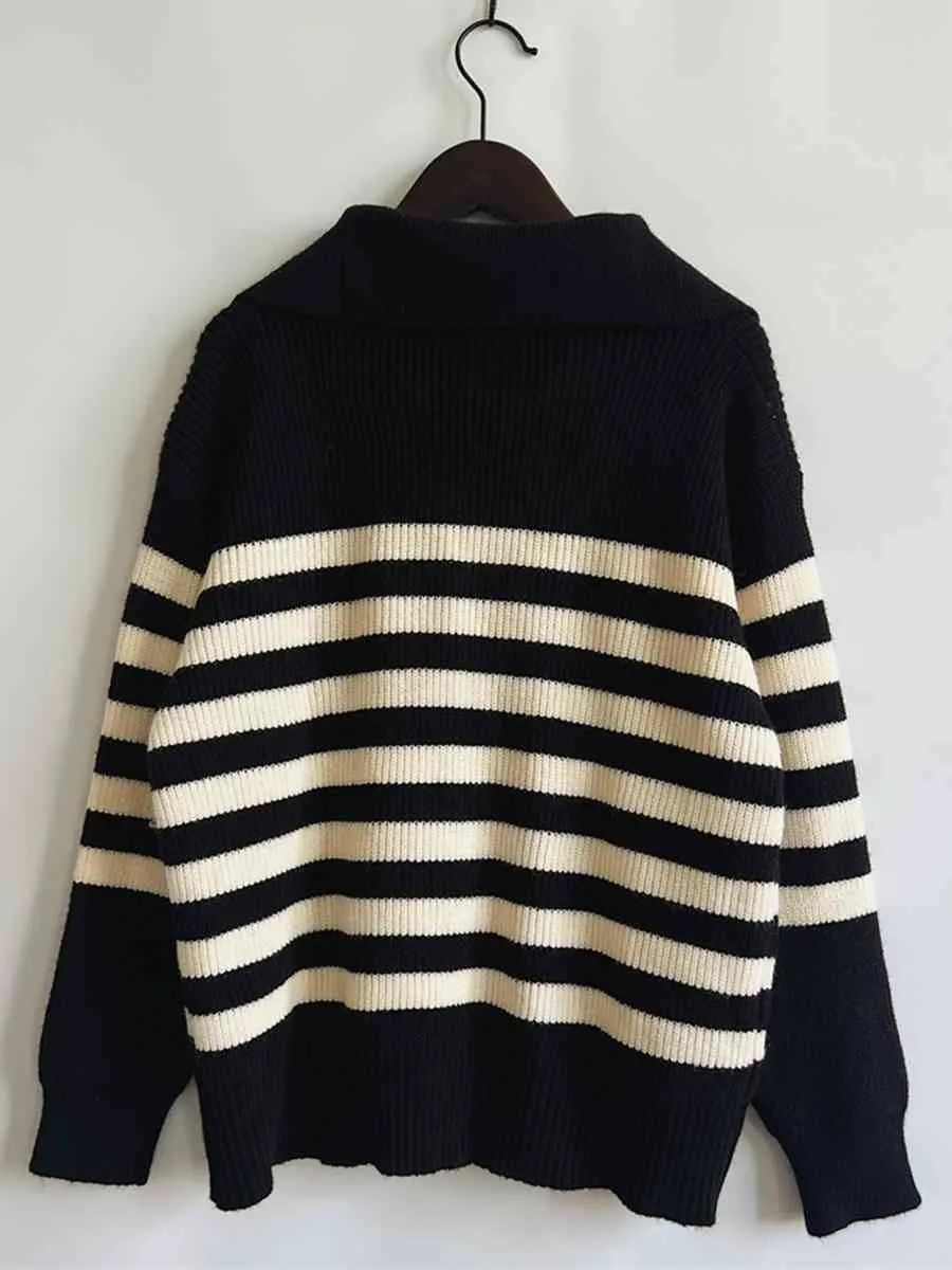 Maxct &Striped Half Zip Collared Sweater