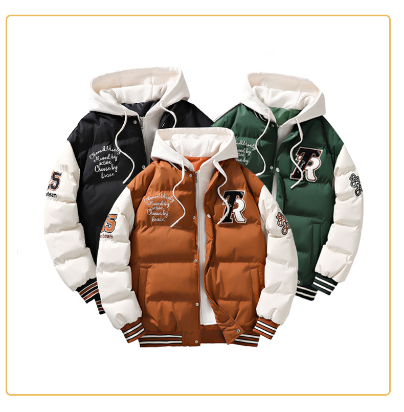 &Men's Embroidered Hooded Varsity Down Jacket